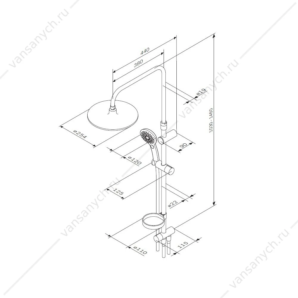 Душевая стойка AM.PM F Inspire V2.0, верхн.душ d 250 мм, ручн.душ 3 ф-ции, F0750A100