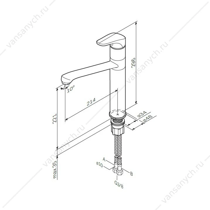 Смеситель для кухни, AM.PM Joy, излив 209 мм, хром, F8500032
