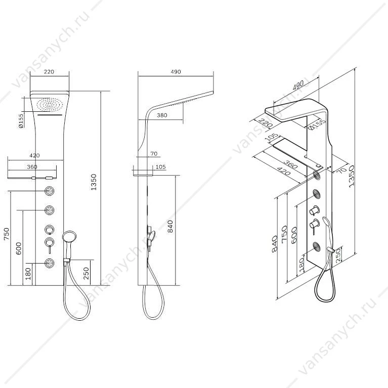 Душевая панель AM.PM Joy, 3 форсунки, полочка, верхний душ, белая W85P-2-136AW