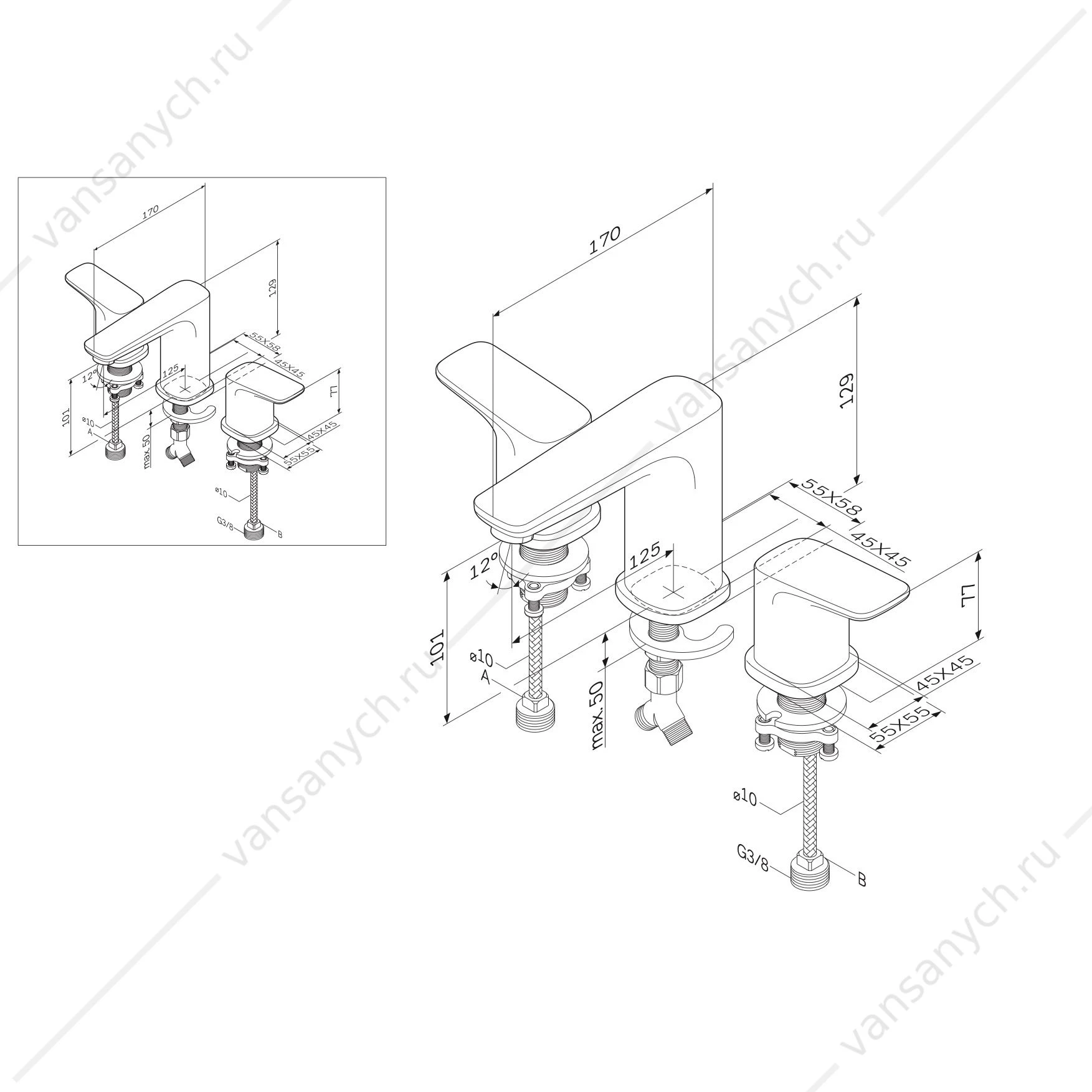 Смеситель для умывальника AM.PM Spirit, 3-x секционный, F7008000