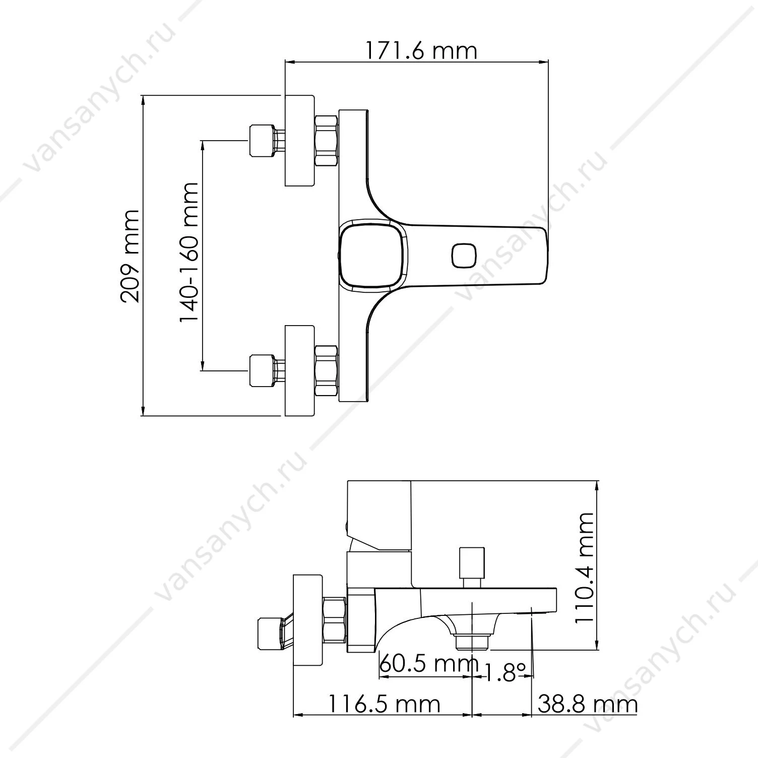 Смеситель для ванны с коротким изливом Naab 8601, хром