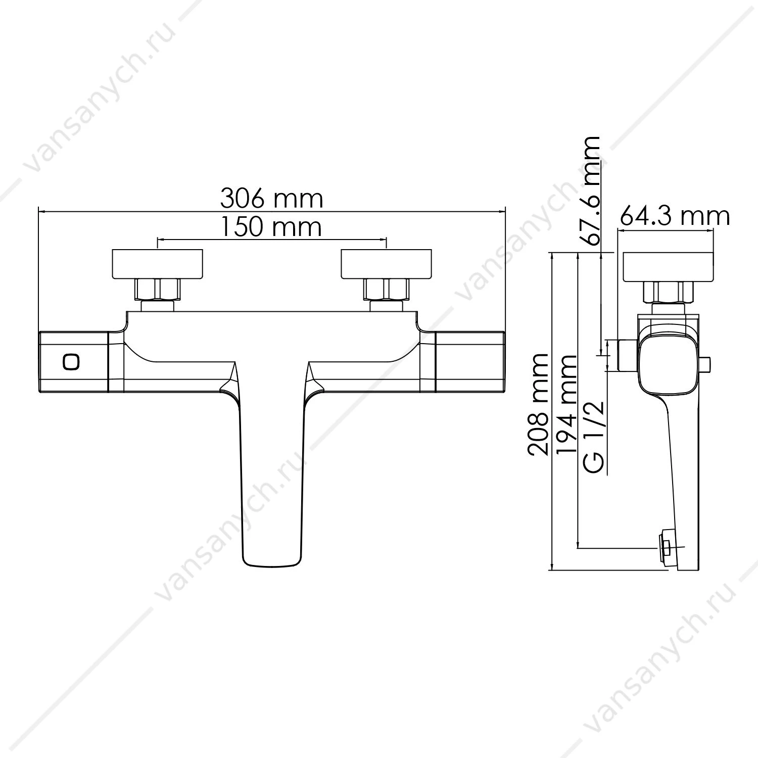 термостат смеситель для ванны Naab 8611 Thermo, хром
