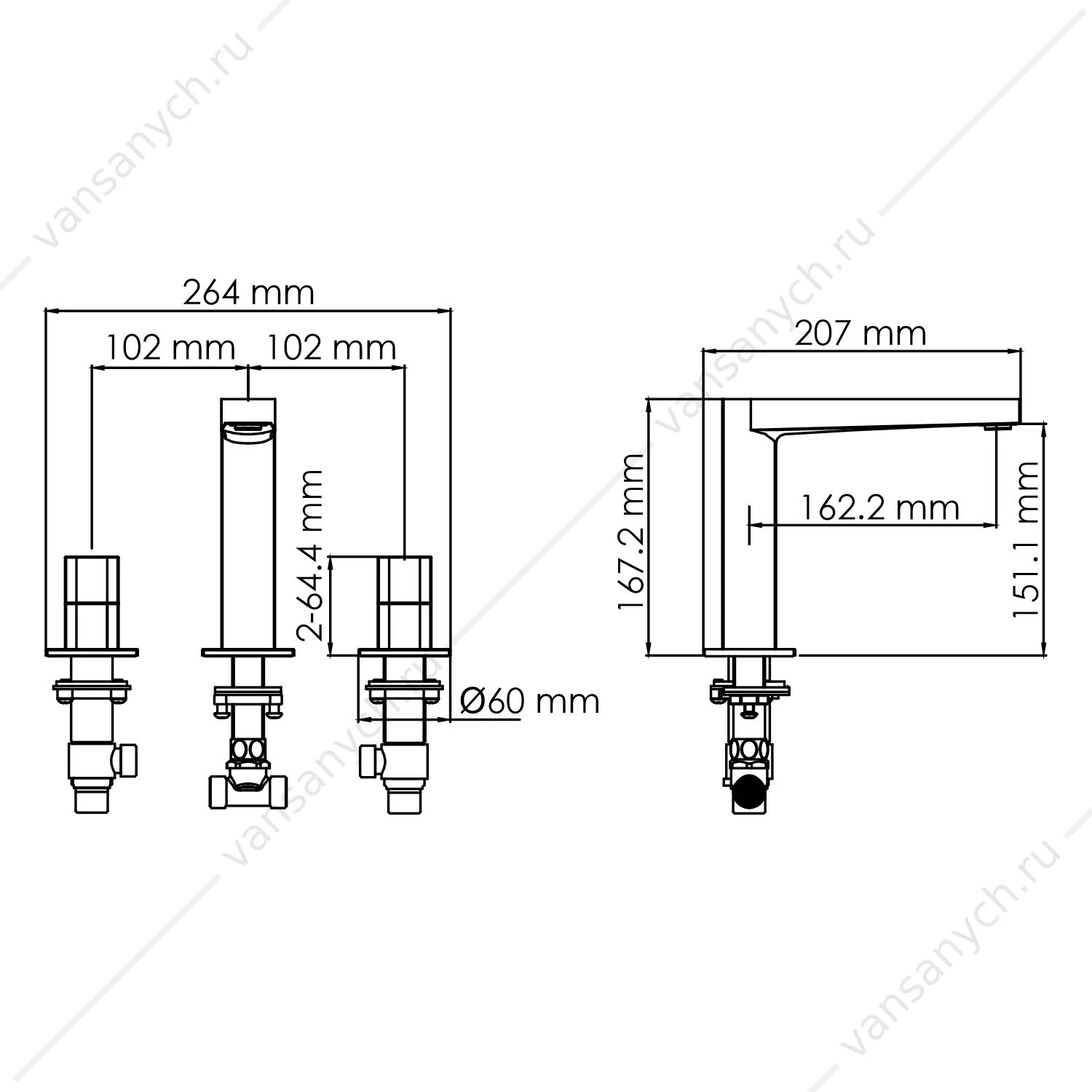 Смеситель для раковины Naab 8635 на 3 отверстия, хром