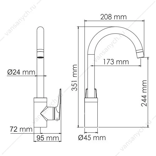 Смеситель для кухни Wiese 8407, цвет оружейная сталь