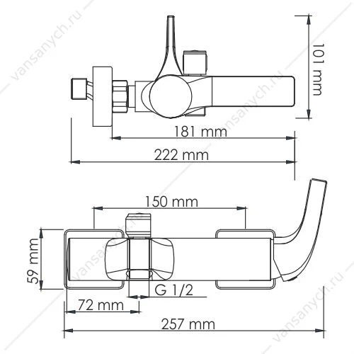 Смеситель для ванны с коротким изливом Sauer 7101, золото глянцевое