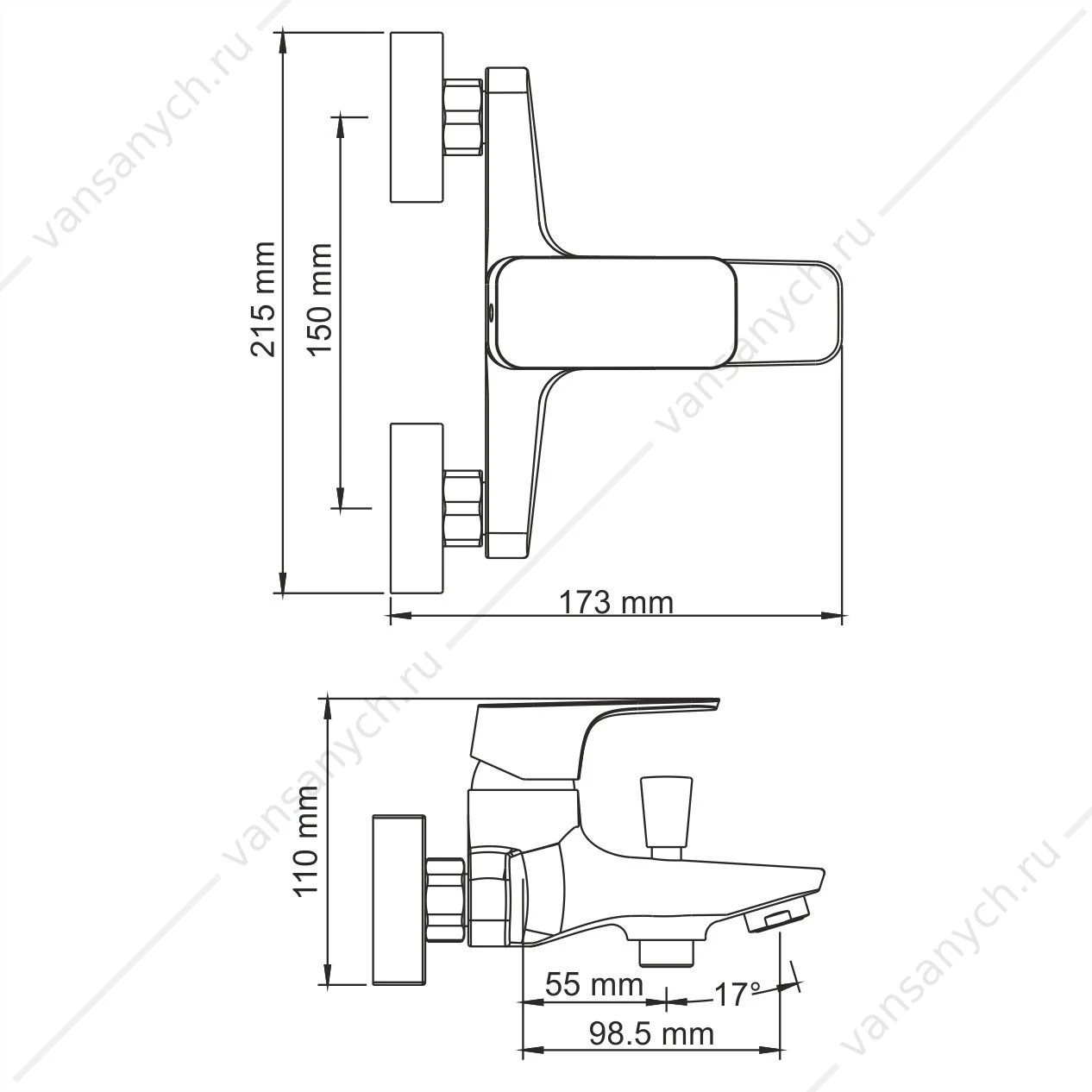 Смеситель для ванны с коротким изливом Salm 2701, хром
