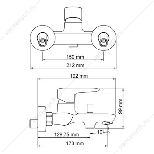 Смеситель для ванны с коротким изливом Vils 5601, хром