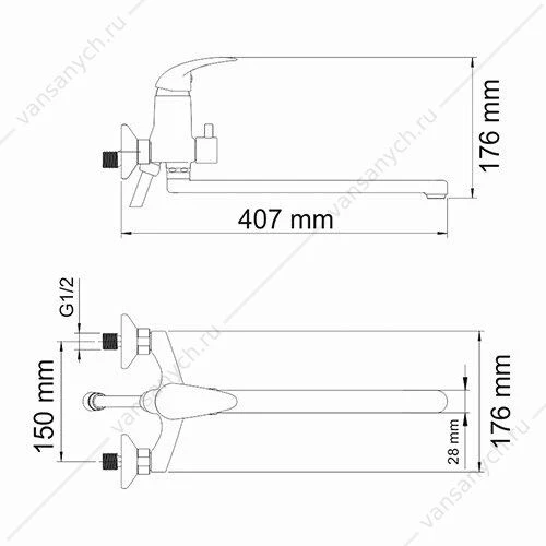 Смеситель для ванны с длинным изливом Isen 2602L, хром