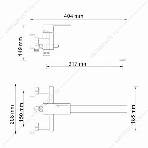 Смеситель для ванны с длинным изливом Alme 1502L, хром
