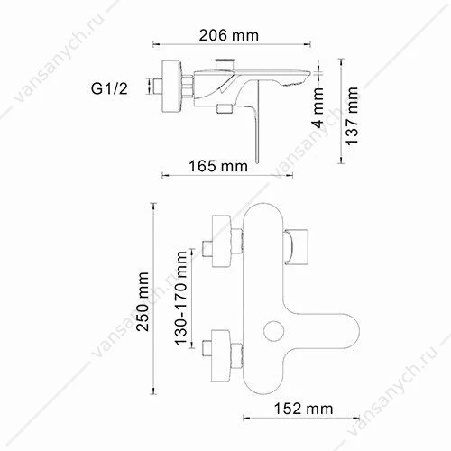 Смеситель для ванны с коротким изливом Dinkel 5801, хром