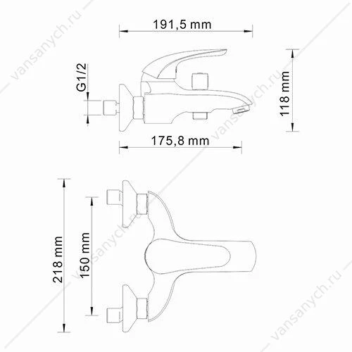 Смеситель для ванны с коротким изливом Rossel 2801, хром