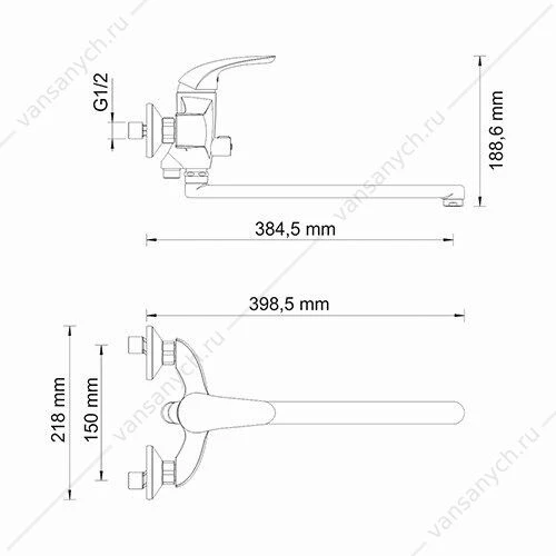 Смеситель для ванны с длинным изливом Rossel 2802L, хром
