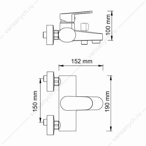Смеситель для ванны Donau 5301, лейка 3-функц, шланг, хром