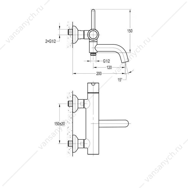 Смеситель для ванны и душа CEZARES ECO-VD хром, ECO-VD-01