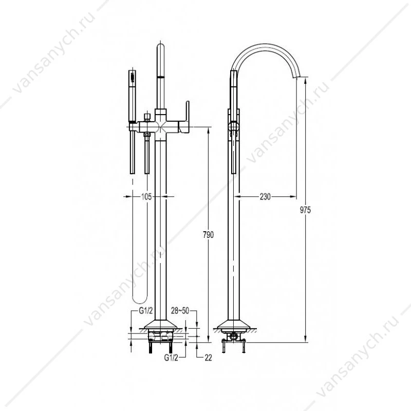 Смеситель напольный для ванны CEZARES ECO-VDP,  ECO-VDP-01