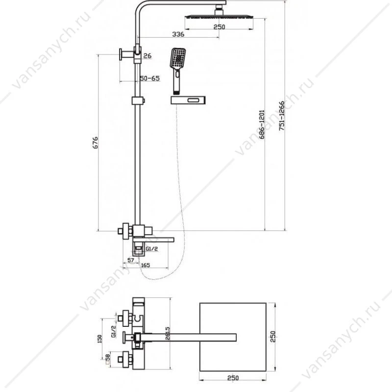 Душевая стойка со смесителем BELBAGNO LUCE хром LUC-VSCM-CRM