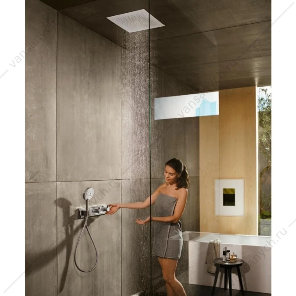 Смеситель термостат. для душа HG RainSelect (внешня часть) черный/хром 15355600  встраиваемый