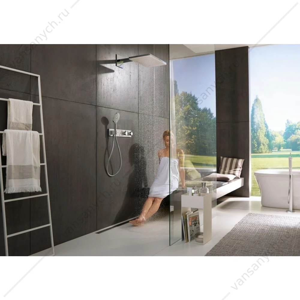 Смеситель термостат. для душа HG RainSelect (внешняя часть) черный/хром 15356600  встраиваемый