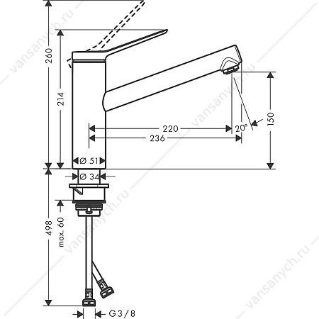 Смеситель для кухни HG Zesis M33 150 1jet, сталь, 74802800