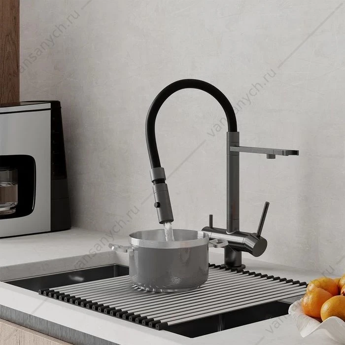 Смеситель для кухни с каналом для фильтрованной воды IDDIS Ace, графит/черный, ACEGMFFi05