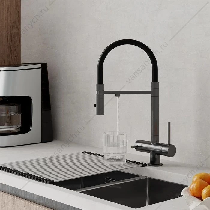 Смеситель для кухни с каналом для фильтрованной воды IDDIS Ace, графит/черный, ACEGMFFi05