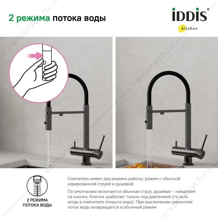 Смеситель для кухни с каналом для фильтрованной воды IDDIS Ace, графит/черный, ACEGMFFi05