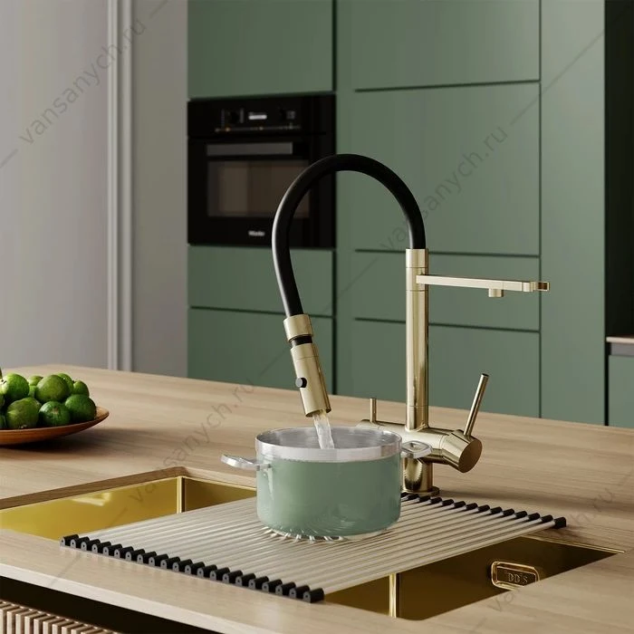 Смеситель для кухни с каналом для фильтрованной воды IDDIS Ace, золото матовое, ACEMGFFi05