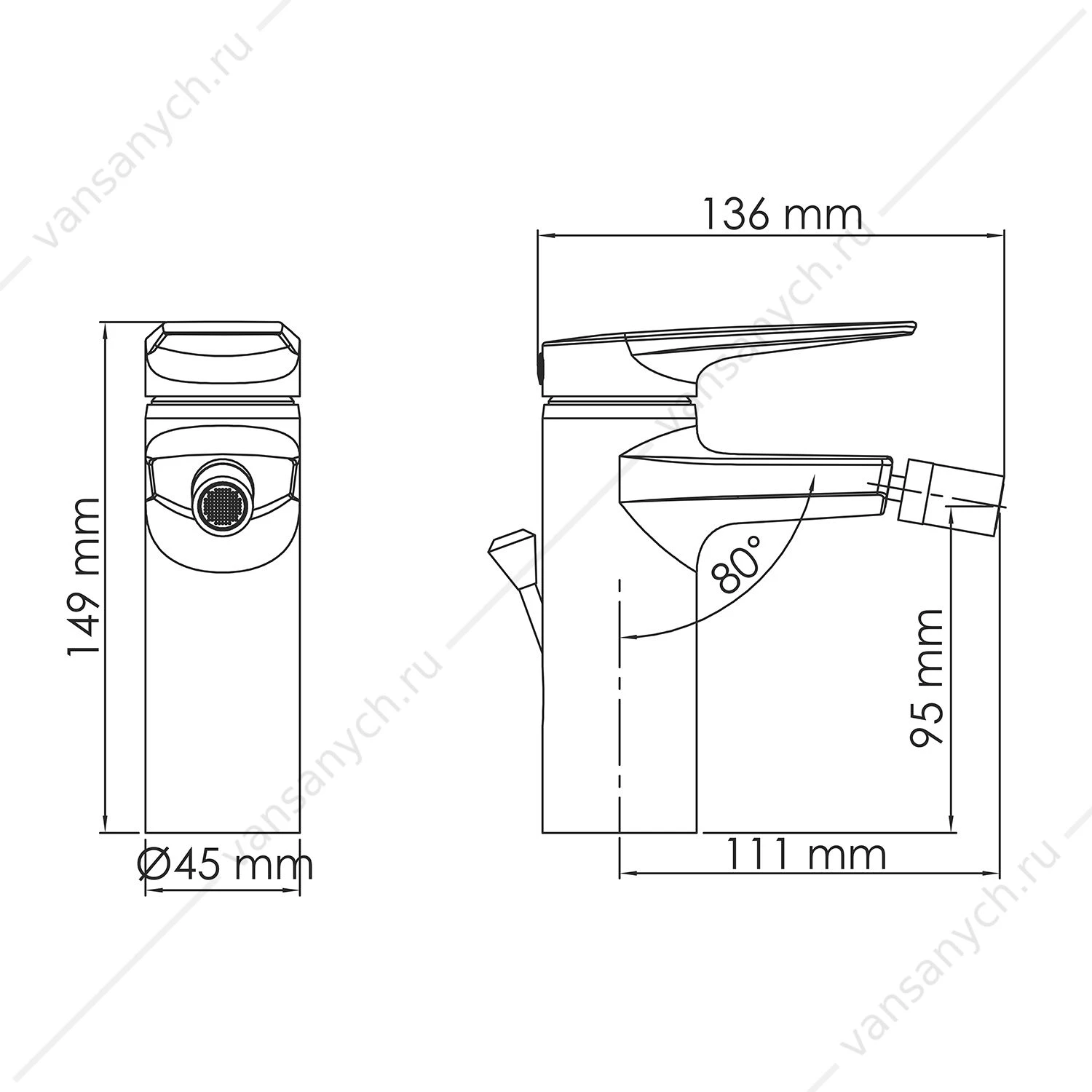 Смеситель для биде с донным клапаном WasserKRAFT  Lopau 3206 хром
