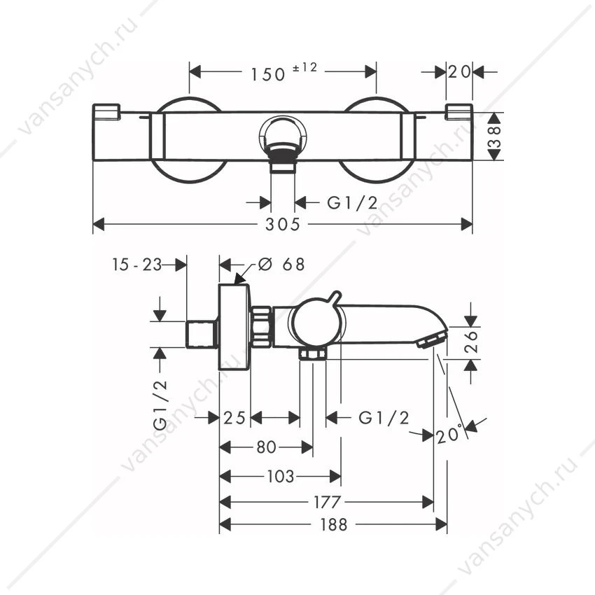Смеситель термостат для ванны Hansgrohe Ecostat Comfort, черный 13114670