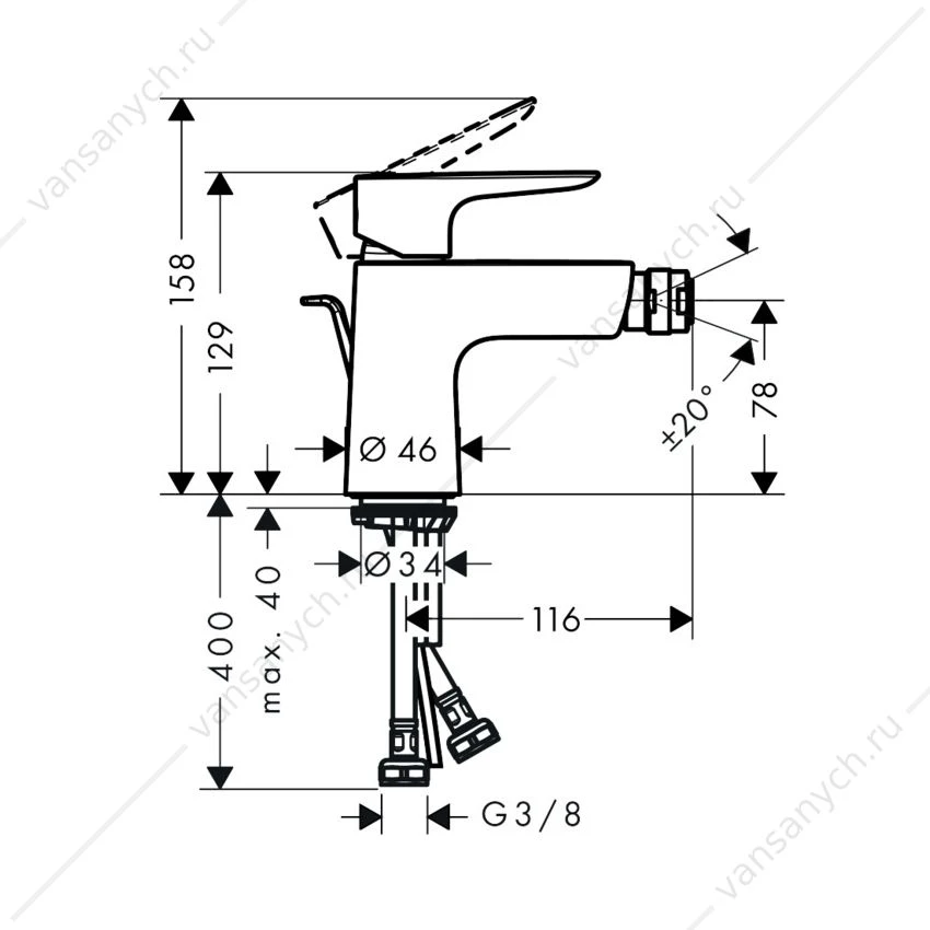 Смеситель для биде Hansgrohe Talis E, со сливным гарнитуром, черный 71720670
