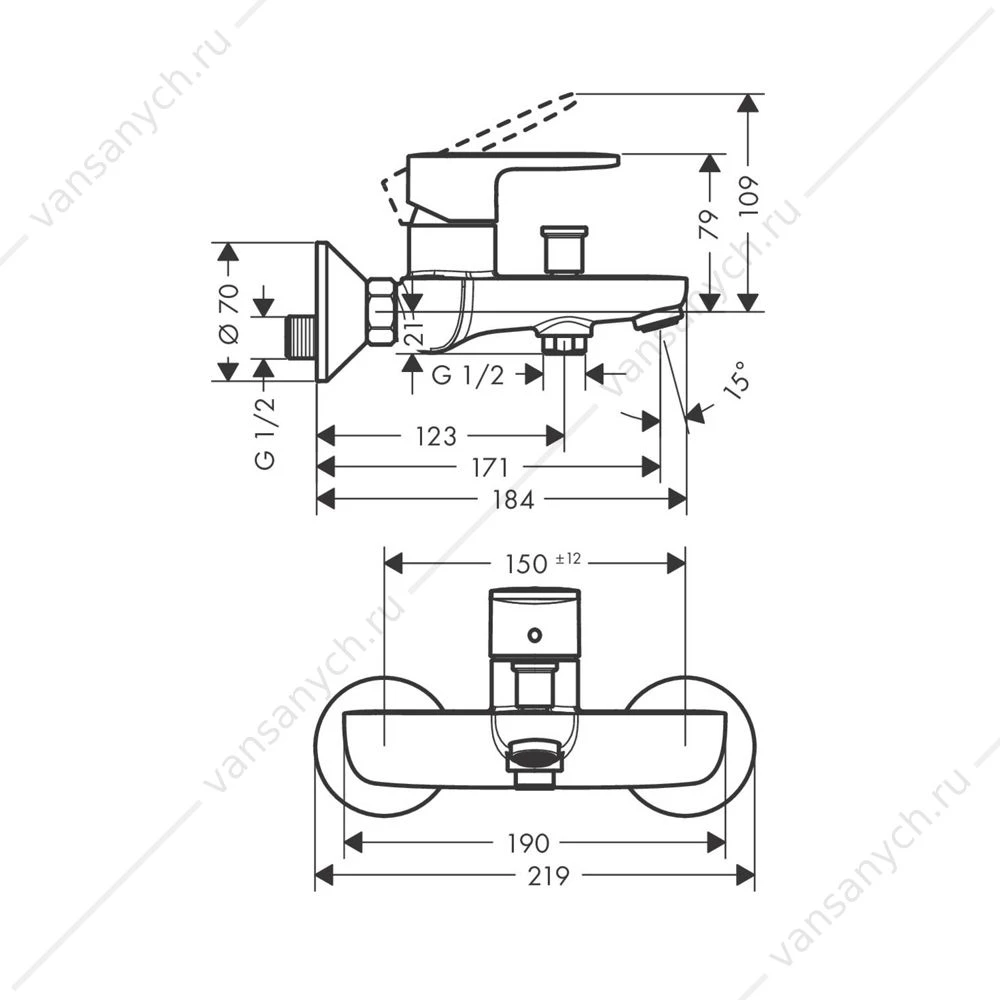 Смеситель для ванны Hansgrohe Vernis Blend ВМ 71440670 черный