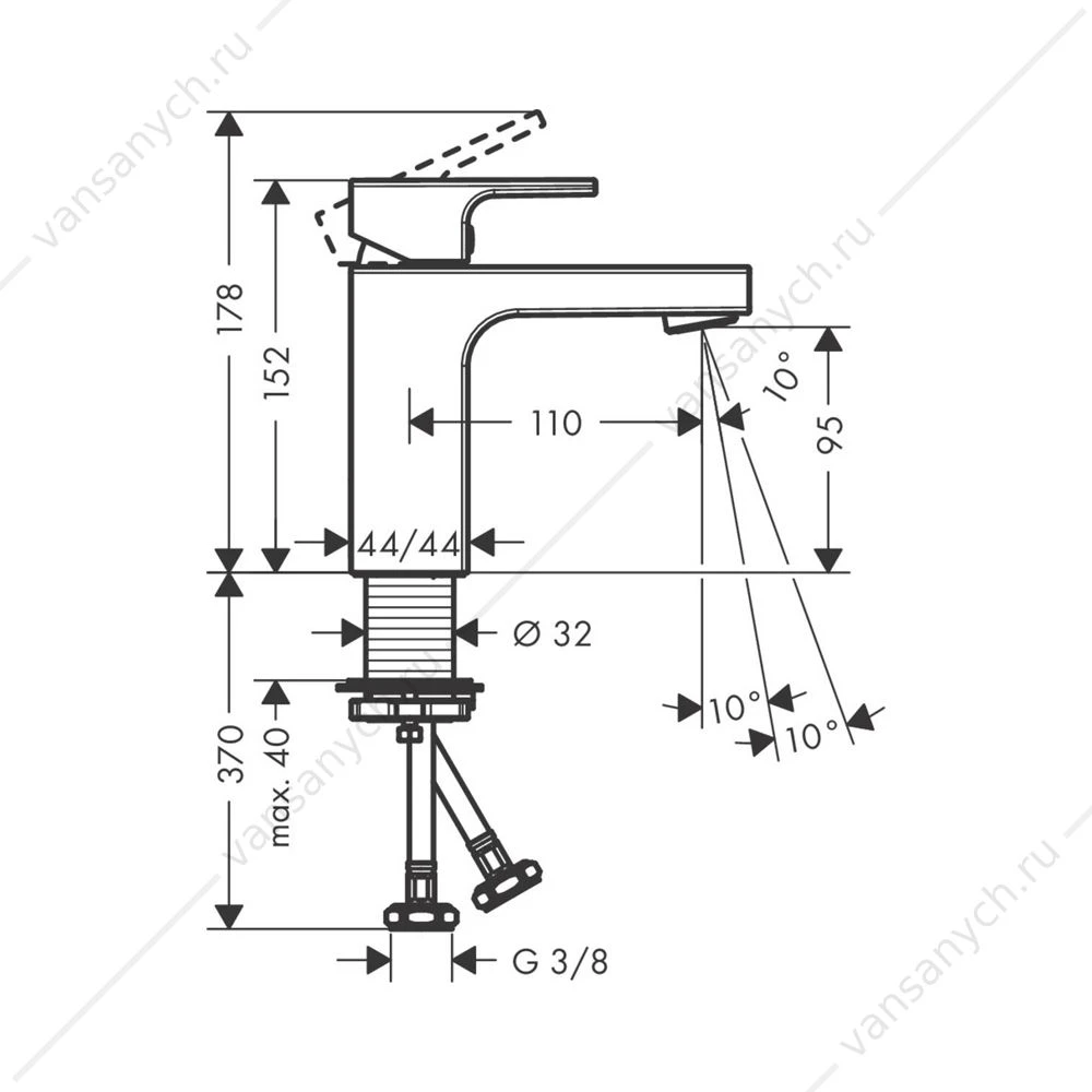 Смеситель для раковины Hansgrohe Vernis Shape 100 без сливн. набора черный 71569670
