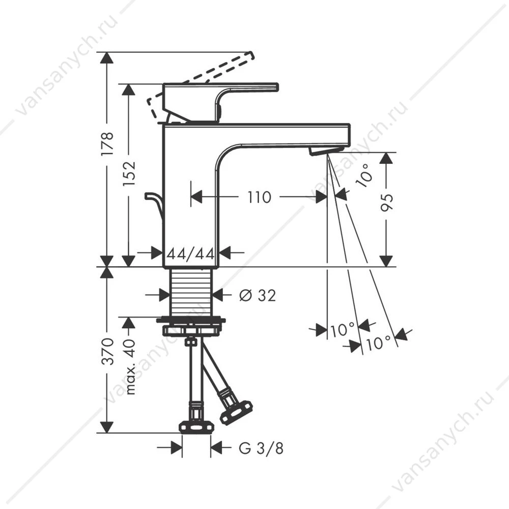 Смеситель для раковины Hansgrohe Vernis Shape 100 со сливн. гарнит.  черный 71561670