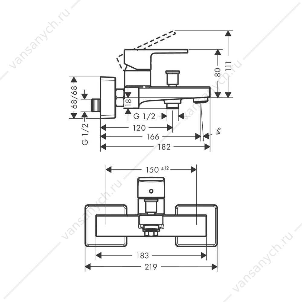 Смеситель для ванны Hansgrohe Vernis Shape ВМ черный 71450670