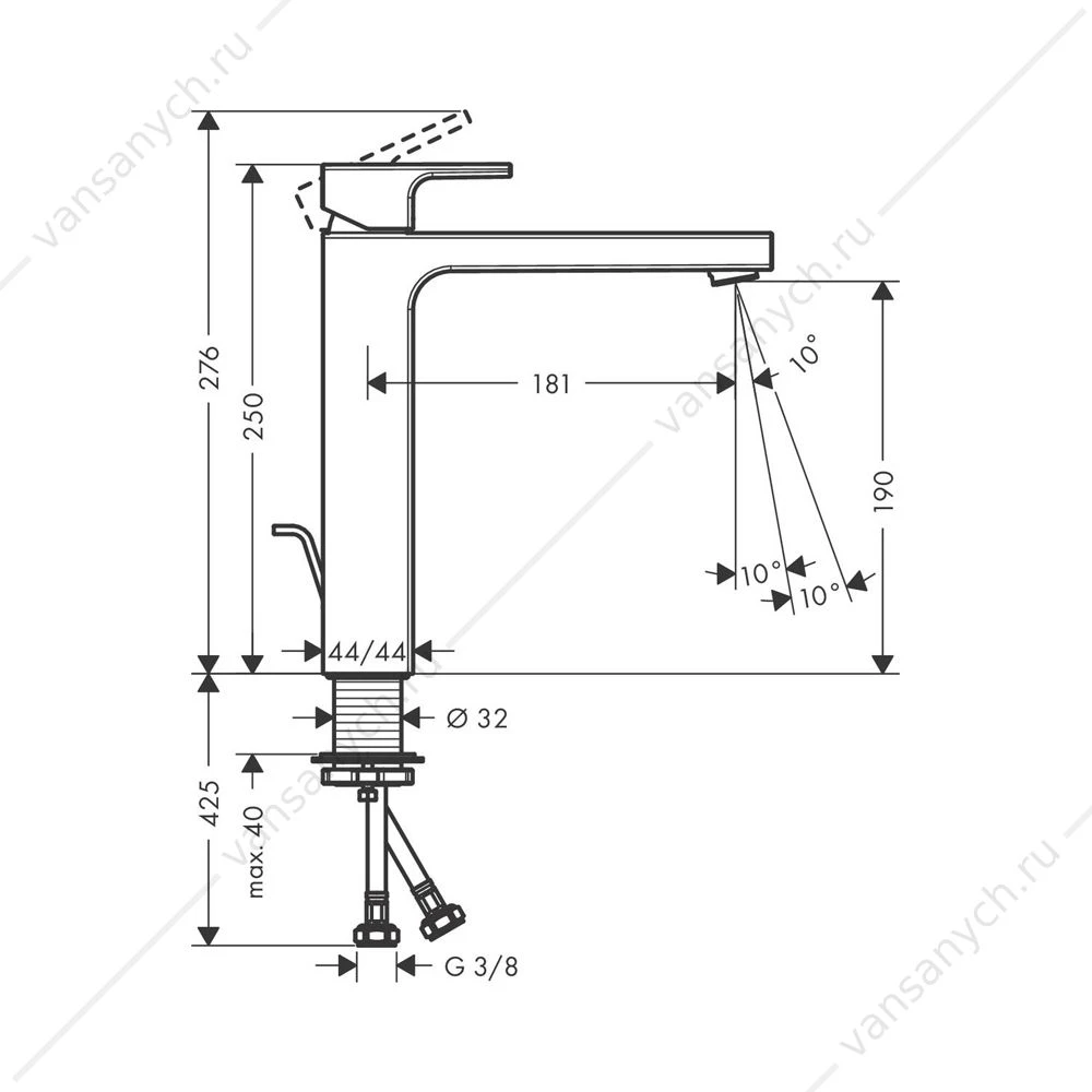 Смеситель для раковины 190, со сливной гарнитурой Hansgrohe Vernis Shape 71562670, черный