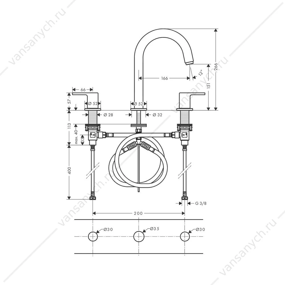 Смеситель для раковины на 3 отверстия Hansgrohe Vernis Shape со сливн. гарнит. , черный 71563670