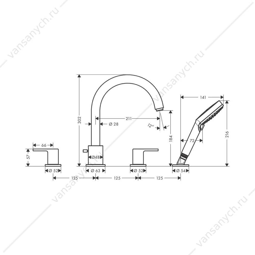 Смеситель на край ванны Hansgrohe Vernis Shape 71459670 черный