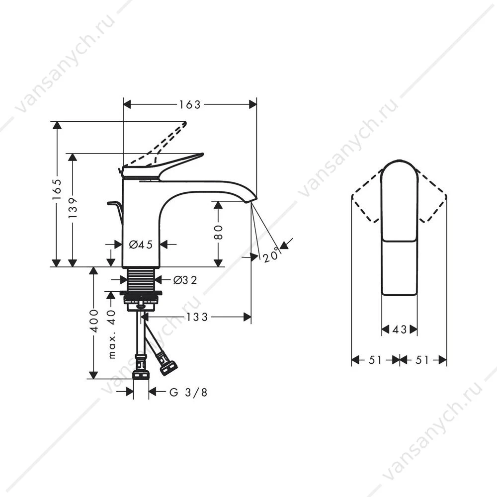 Смеситель для раковины Hansgrohe Vivenis, 80 со сливным гарнитуром, 75010670, черный
