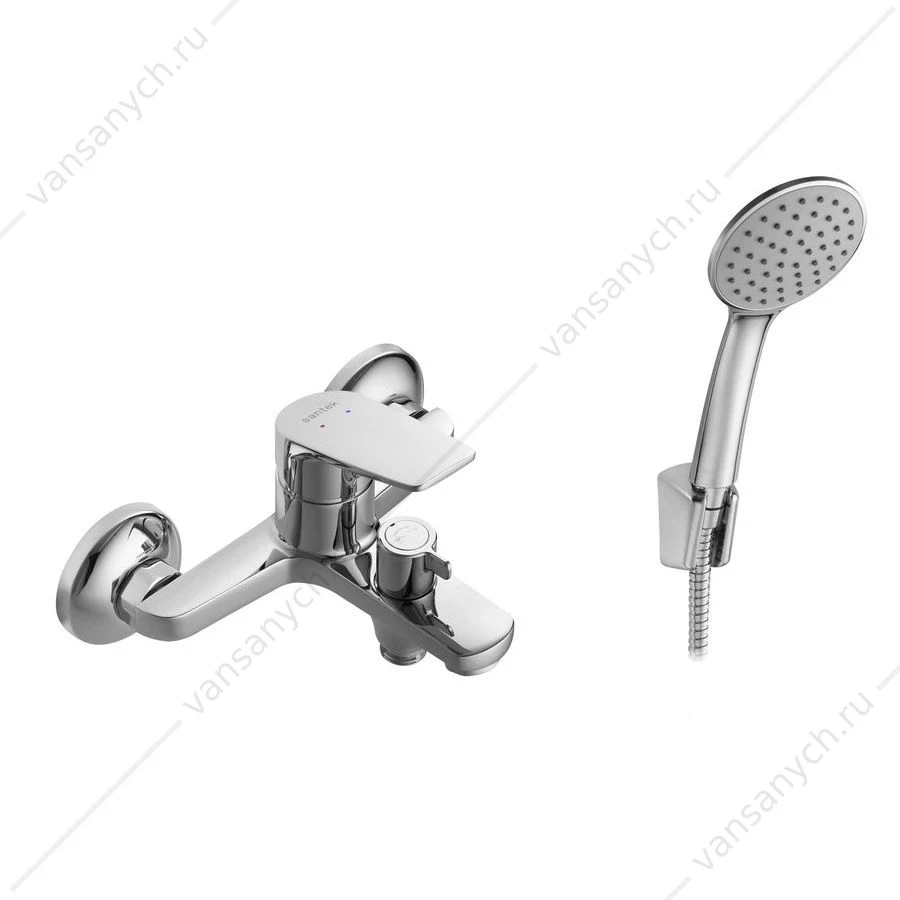 Смеситель для ванны SANTEK Кант, с лейкой, шлангом, держат., хром, WH5A10002C001