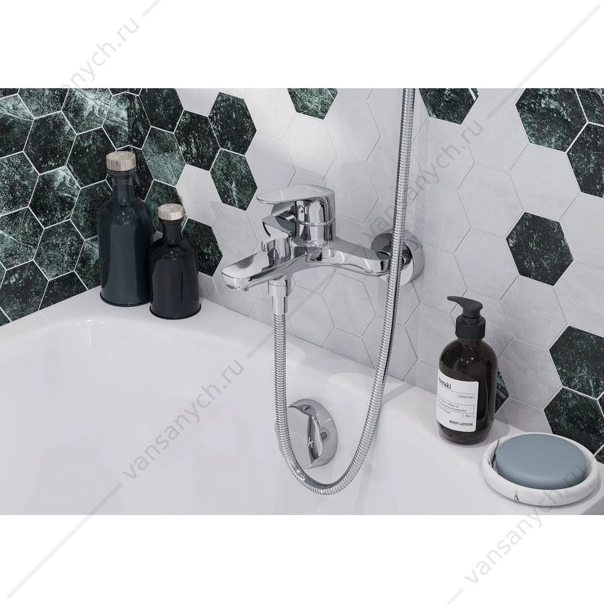 Смеситель для ванны SANTEK Форт, с лейкой, шлангом, держат., хром, WH5A10004C001