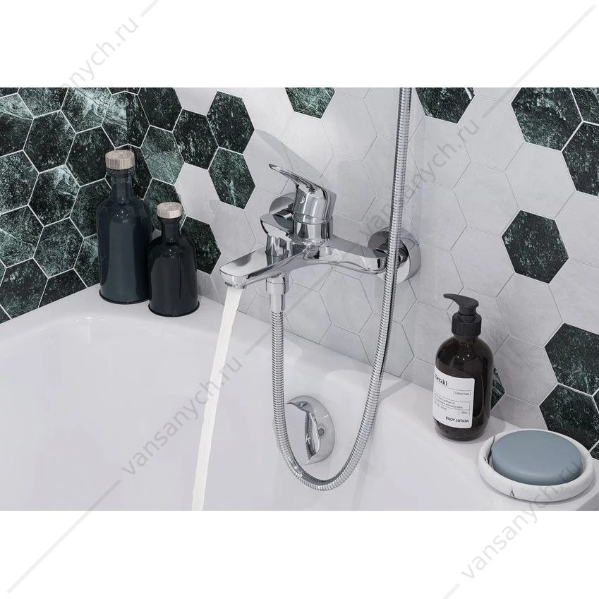 Смеситель для ванны SANTEK Форт, с лейкой, шлангом, держат., хром, WH5A10004C001