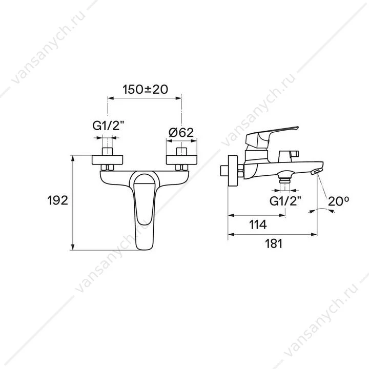 Смеситель для ванны SANTEK Форт, с лейкой, шлангом, держат., хром, WH5A10004C001