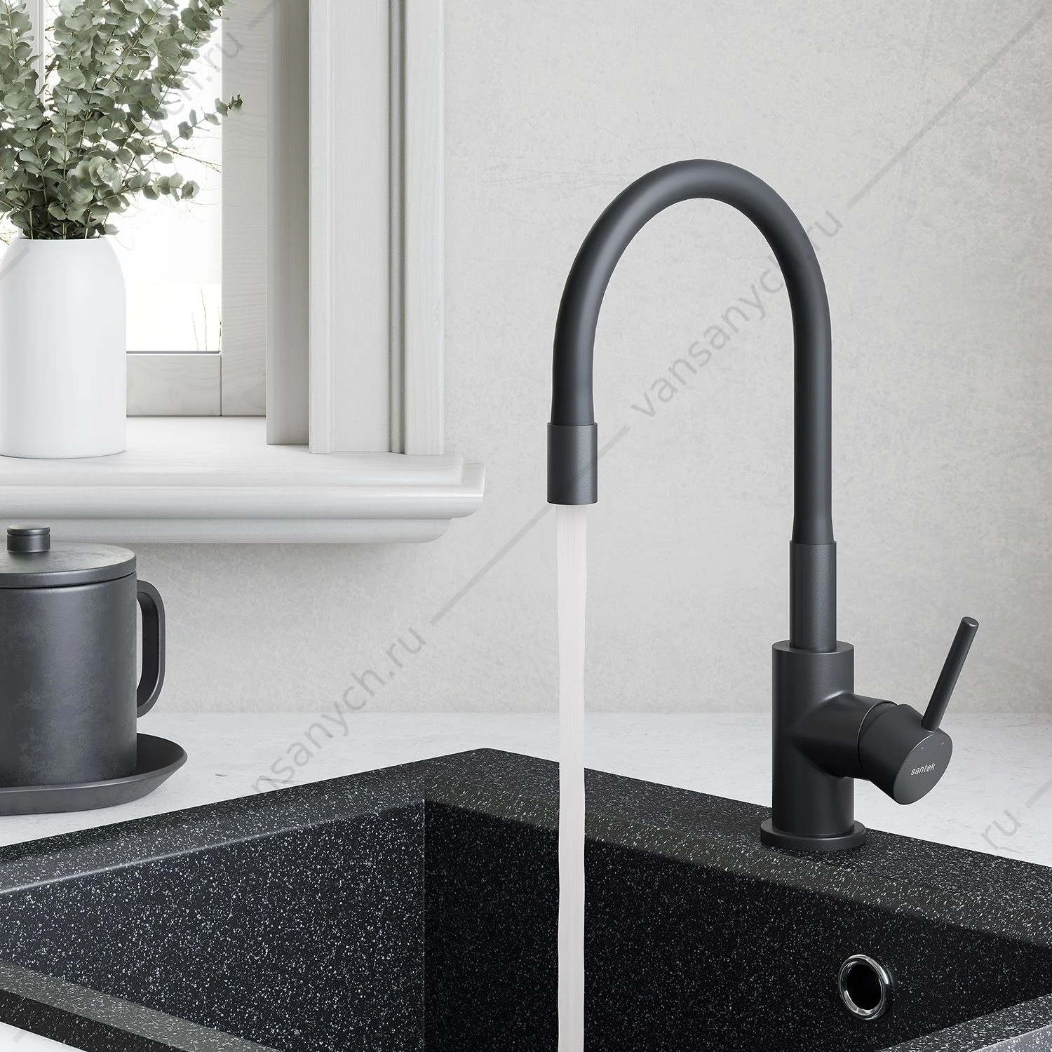 Смеситель для кухни SANTEK Тесио, гибкий излив, чёрный матовый, WH5A44012N001