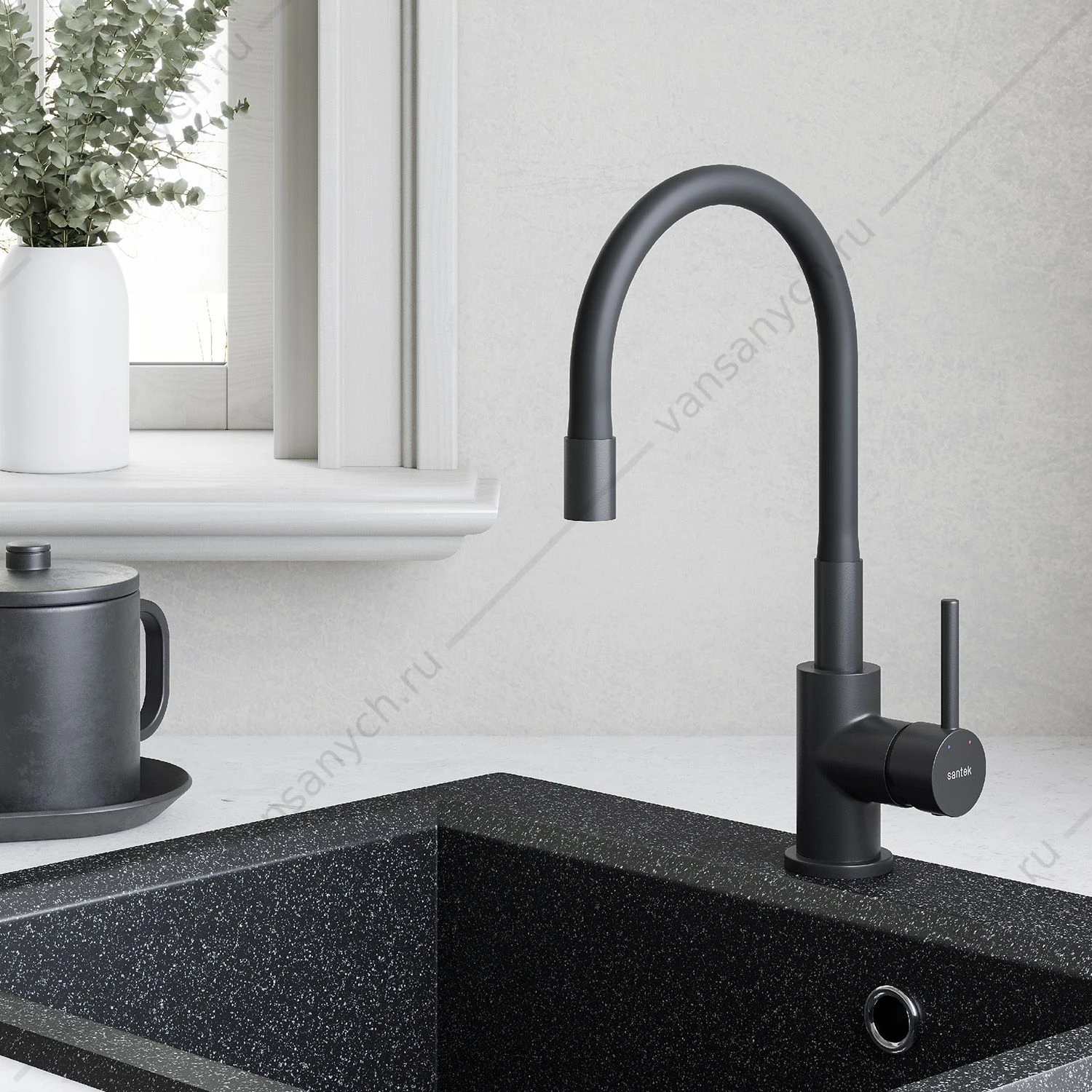 Смеситель для кухни SANTEK Тесио, гибкий излив, чёрный матовый, WH5A44012N001