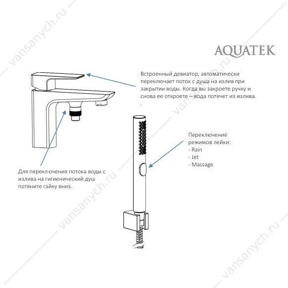 Смеситель врезной на борт ванны на 1 отв. AQUATEK ВЕГА , черный AQ1044MB
