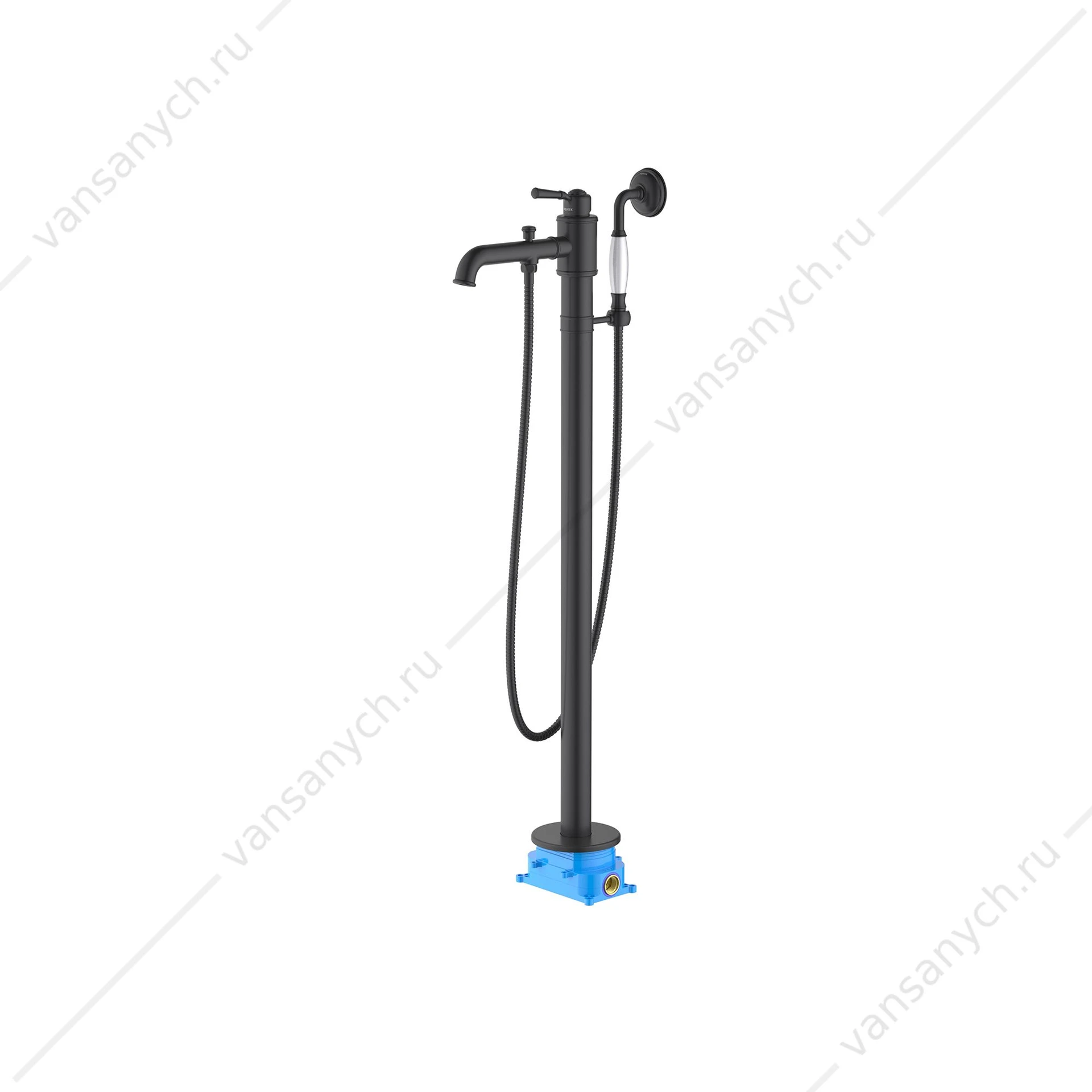 Смеситель для ванны напольный (внешняя и скрытая часть) AQUATEK, матовый черный AQ1545MB Классик