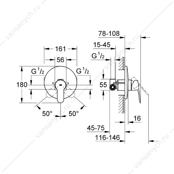 GROHE. Смеситель для душа BauEdge, со встроенным механизмом, 29078000