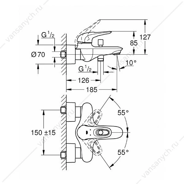 GROHE. Смеситель для ванны Eurostyle 2015, внешний монтаж, 33591003