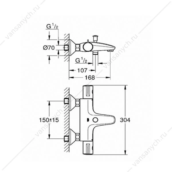 GROHE. Термостат для ванны Grohtherm 800, 1/2, настенный монтаж, 34567000