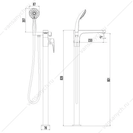 Смеситель напольный Lemark Shift LM4344C для ванны